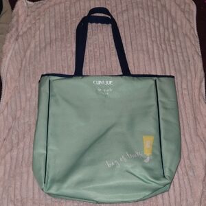 Clinique Mint Green Tote with Navy Accents